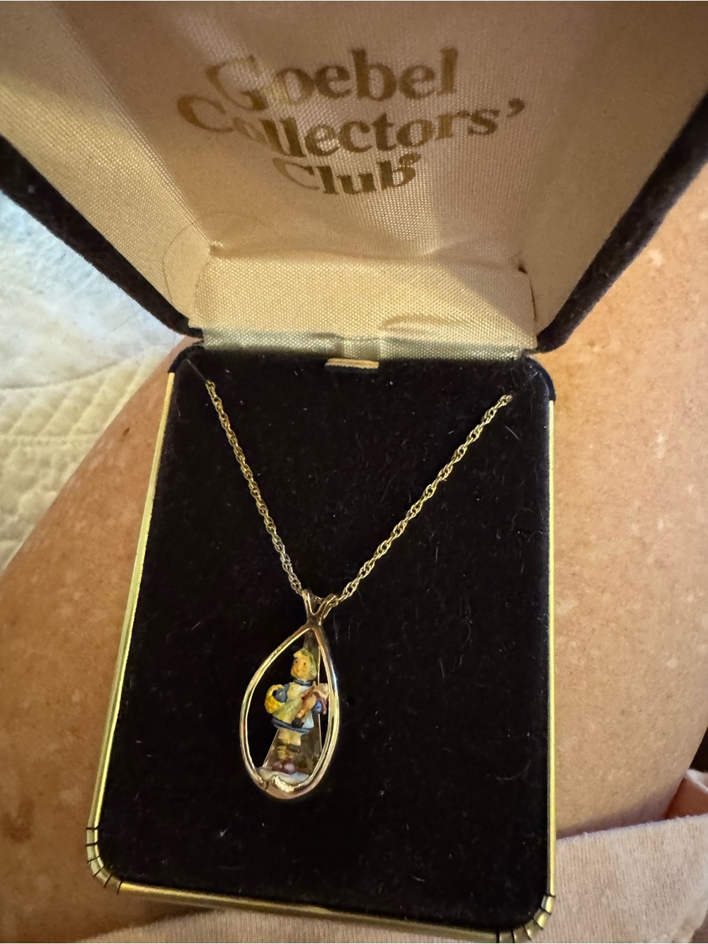 Goebel Gold-Tone Teardrop Pendant Necklace with Blue & Gold Enamel